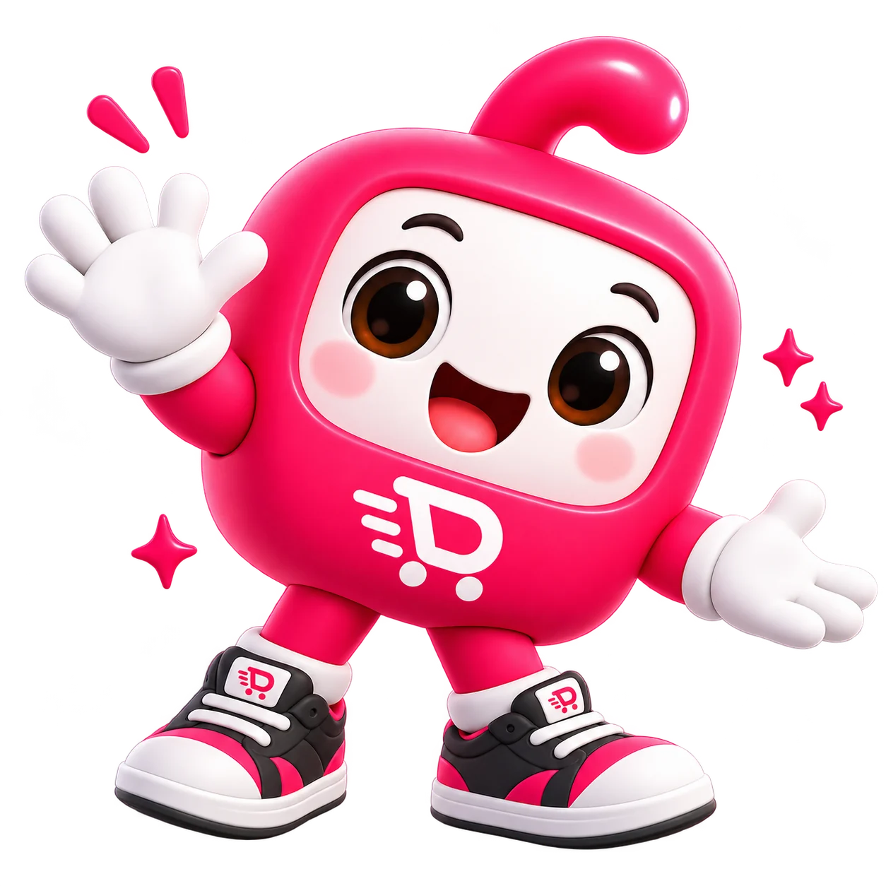 Qobi, QuickOrder’s friendly ordering buddy, holding the QuickOrder app